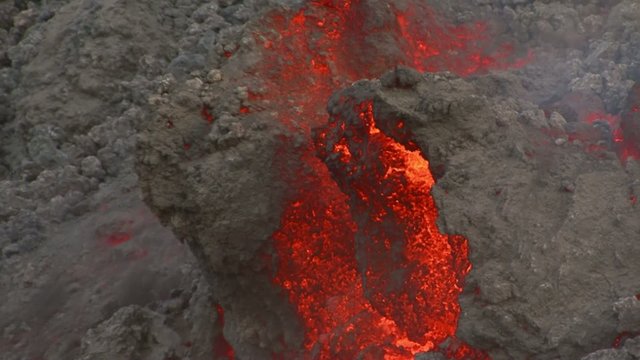 Detail lava flow.Etna eruption in May 2015