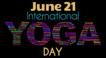 Yoga Day Wordcloud Black Colorful 