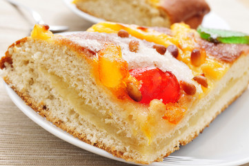 coca de Sant Joan, typical sweet flat cake from Catalonia, Spain