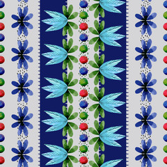 Seamless pattern with watercolor flowers and leaves