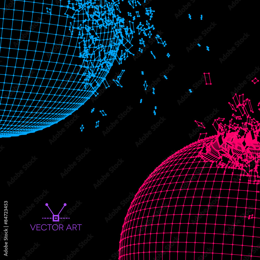 Aufkleber Exploded grid balls made of connected dots