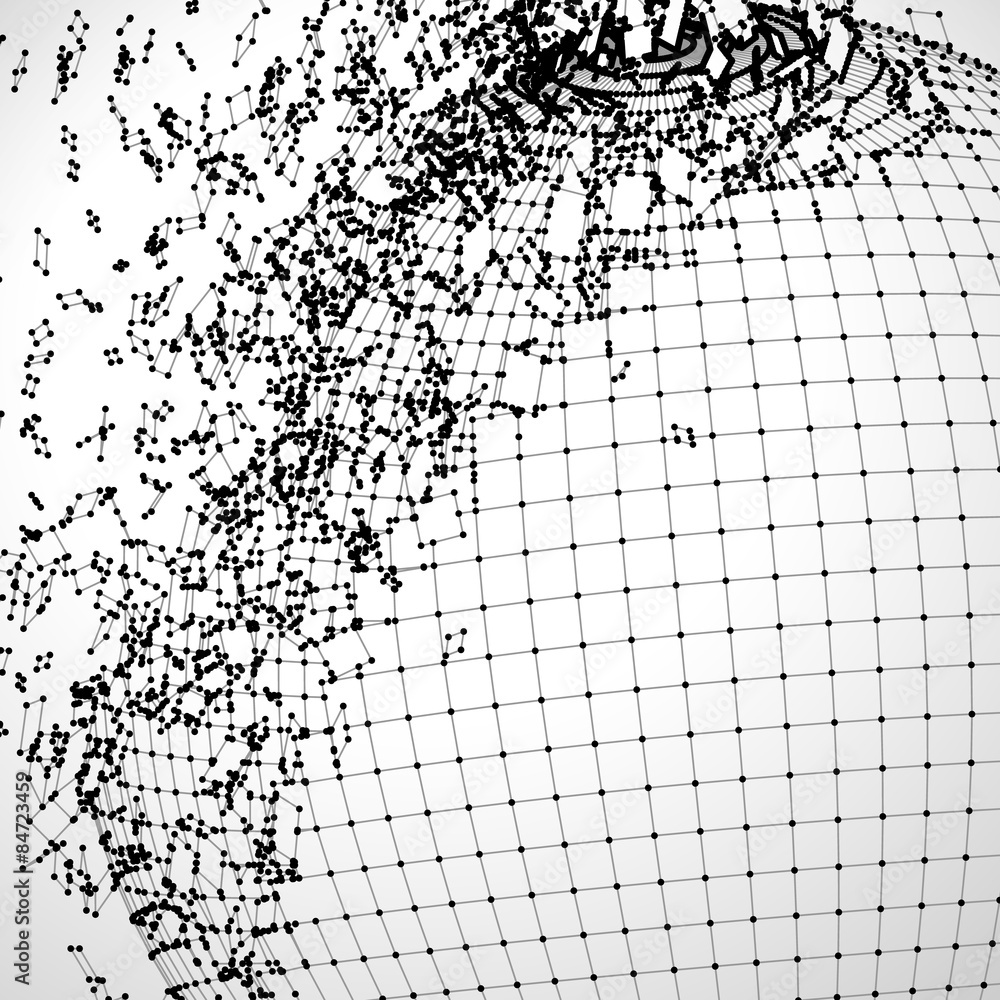 Poster Exploded grid ball made of connected dots