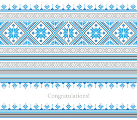Greeting card with ethnic ornament pattern in different colors