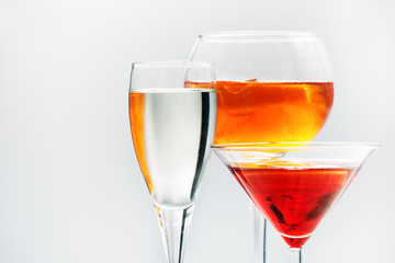 Assorted alcoholic cocktails in glasses