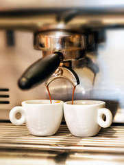 Coffee machine dispensing a double espresso