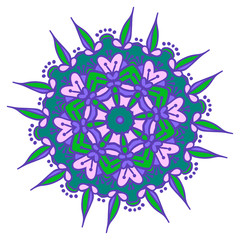 Hand-drawn colored mandala zentangl. Holi festival of colors