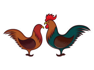 Chicken and rooster vector illustration