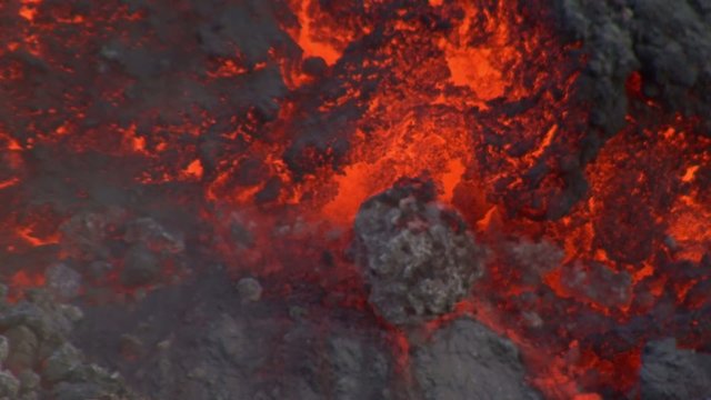 Detail lava flow. Etna eruption in May 2015