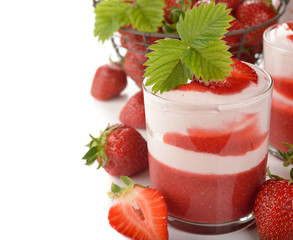 Dessert with strawberry jelly and whipped cream