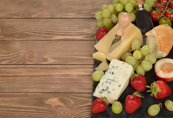 Cheese, grapes and fruit