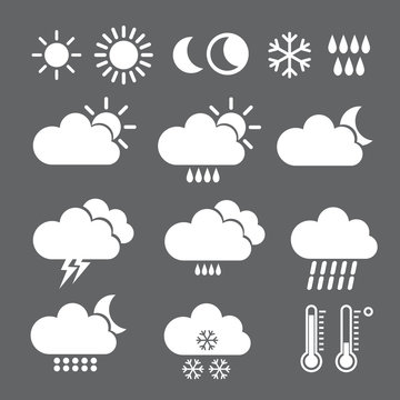 Set of White Vector Weather Icons.
