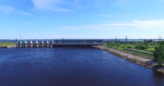 4K - Hydro Power Plant dam. Aerial view