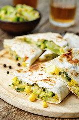 broccoli corn zucchini quesadilla