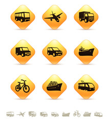 Transportation icons on yellow rhombus buttons