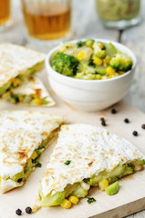 broccoli corn zucchini quesadilla