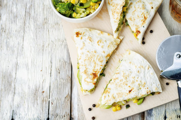 broccoli corn zucchini quesadilla