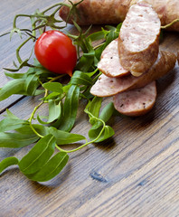 Smoked dried sausage with greens
