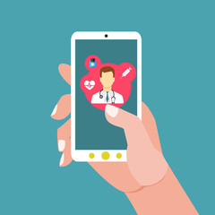 Mobile health with hand hand holding smartphone