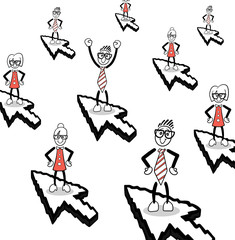 Cute cartoon business people on cursor arrows