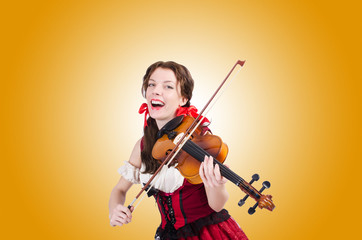 Woman with violin isolated on white