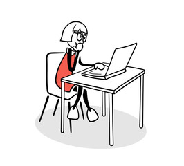 Cute cartoon businesswoman using laptop