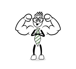 Cute cartoon businessman with big arms