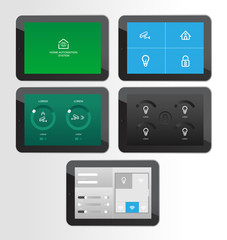 Home security app interface on tablet screen