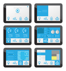 Home security app interface on tablet screen