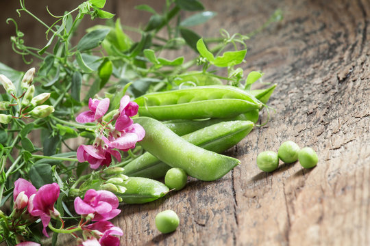 Fresh green peas, selective focus