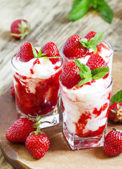 Creamy strawberry mousse, selective focus