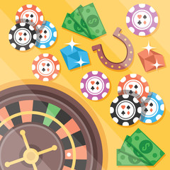 Casino roulette, gambling flat illustration concepts set. Flat design concepts for web banners, web sites, printed materials, infographics. Creative vector illustration.
