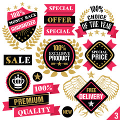 Premium quality stickers, badges, labels and ribbons. Set 3