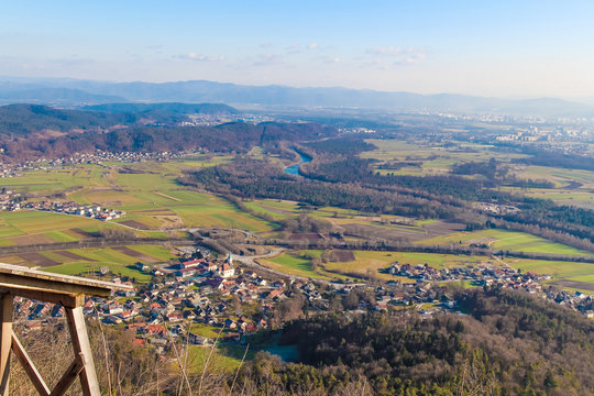Start for paragliders on the mountain overlooking the valley.