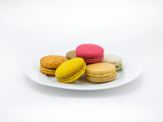 Colorful macarons cookie on white background