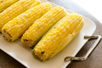 Tasty boiled fresh corncobs for a healthy snack