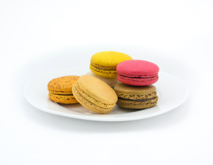 Colorful macarons cookie on white background