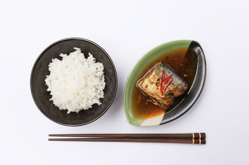 Saba fish in teriyaki sauce and rice 