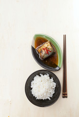 Saba fish in teriyaki sauce and rice 