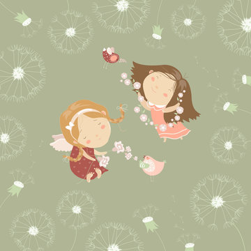 Two little angels with flowers