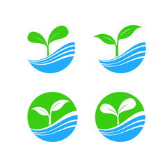 Circle shape logo element with nature plant and water concept, h