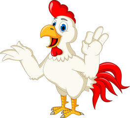 Happy cartoon chicken presenting
