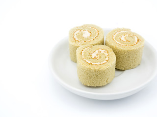 Yam roll cake on white background
