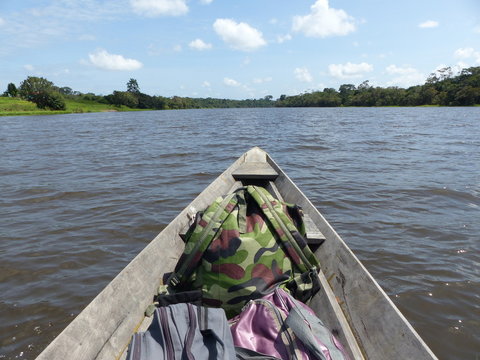 Travel by boat on an Amazon tributary, Brazil
