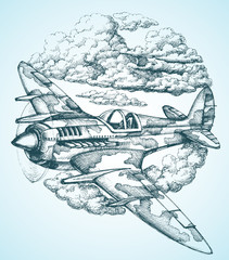 Plane in the sky round icon - obrazy, fototapety, plakaty