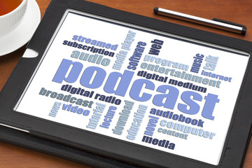 podcast word cloud on tablet