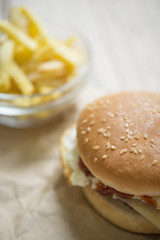 Tasty and appetizing hamburger cheeseburger