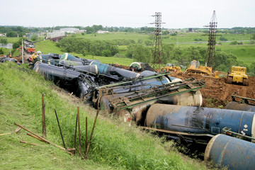 Wreck of oil tanks