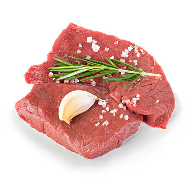 Beef raw meat, steak isolated on white background