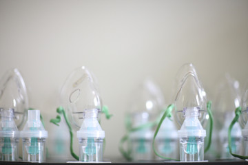 View of desinfected nebuliser masks in hospital