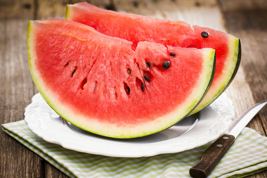 Fresh watermelon slices on the plate 